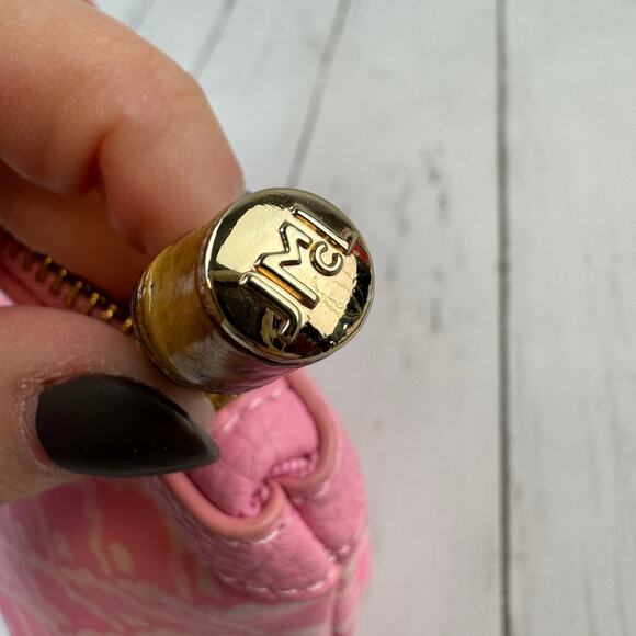 J. McLaughlin Pink Initial "H" Makeup Bag Gold Leather Zipper - Picture 13 of 14